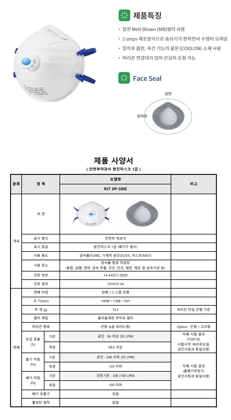 방진마스크 DP-500S 상세 1