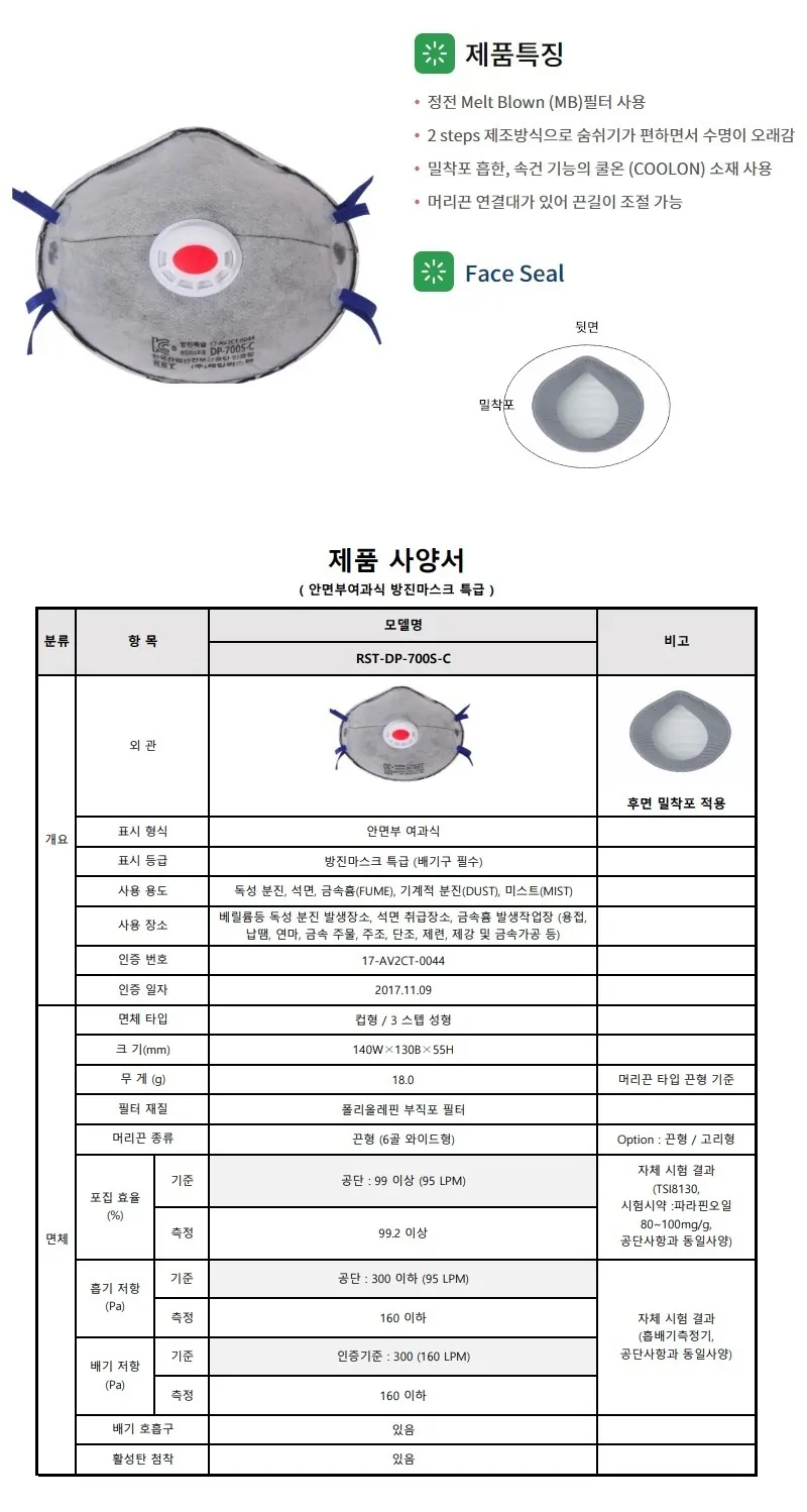 방진마스크 DP-700S-C 상세 1