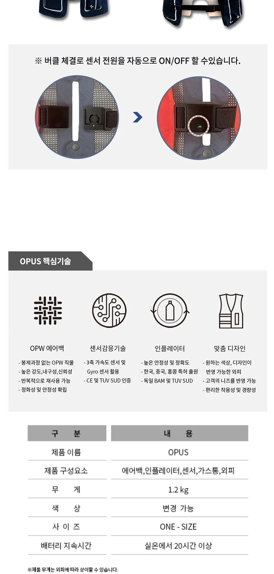 입는 에어백 조끼 OPUS(Buckle 작동형) 상세 2